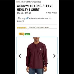 !! Carhartt Workwear Long-Sleeve Henley T-Shirt